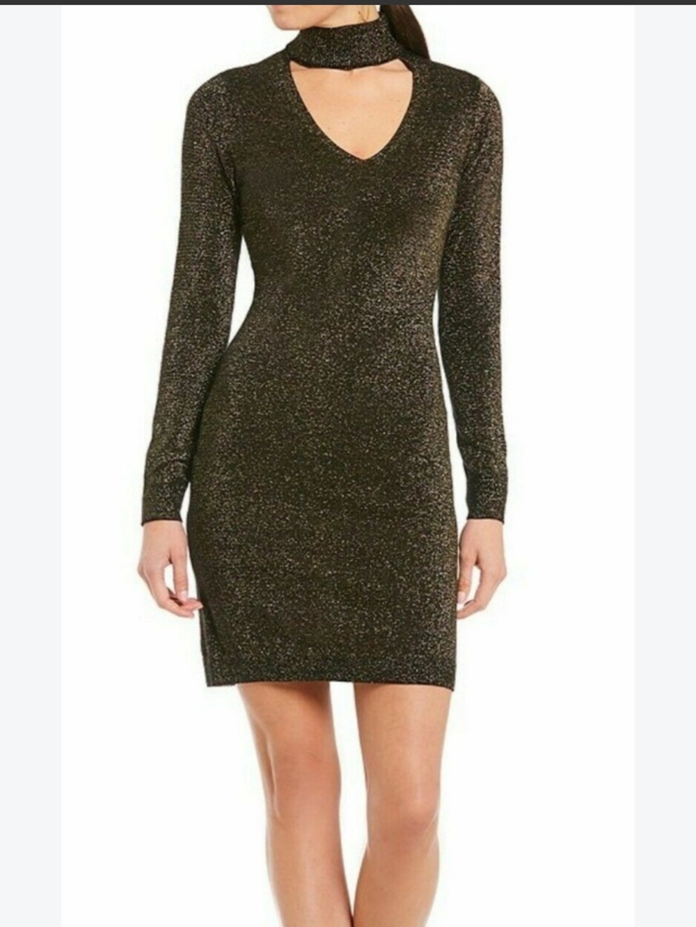 Michael Kors Metallic Black & Gold Cutout Long-Sleeve Bodycon Dress size XL